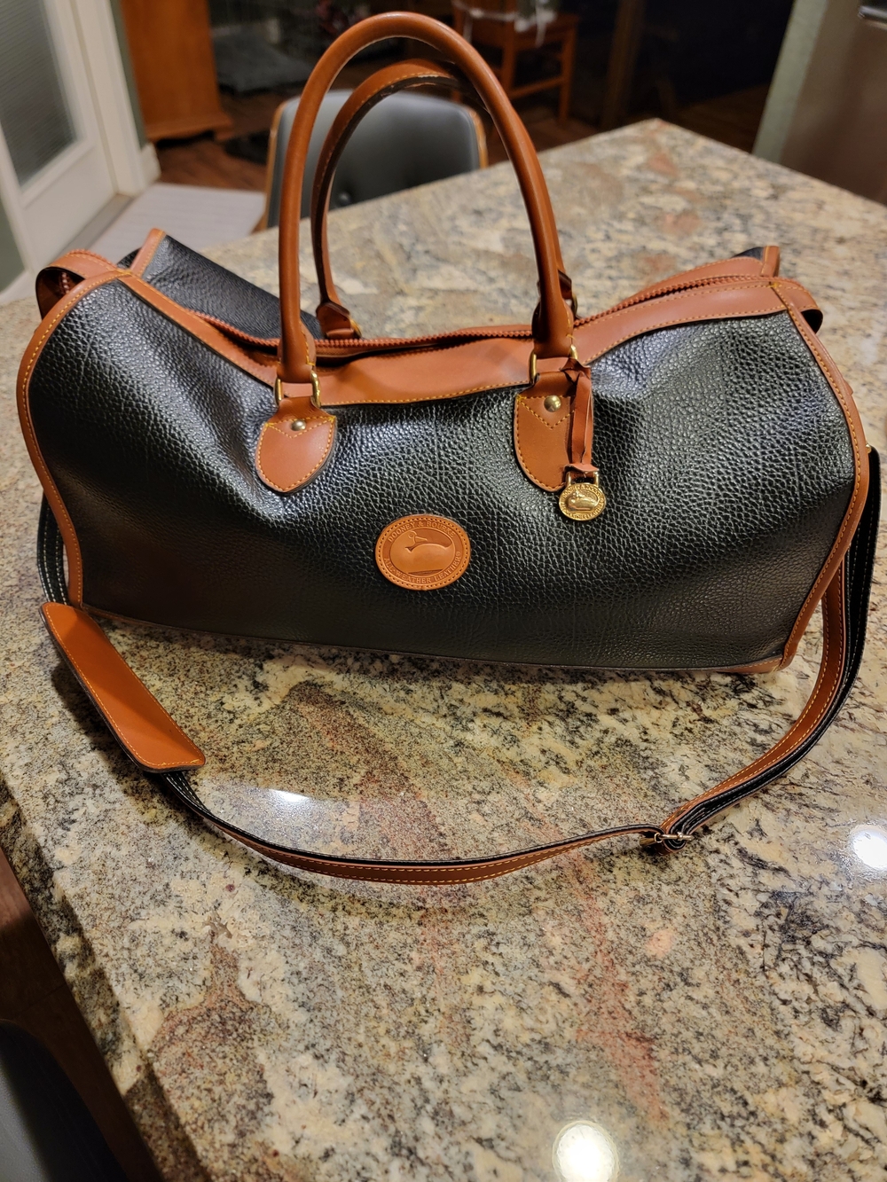 Classic Black & Tan Leather-Trim Duffel Bag